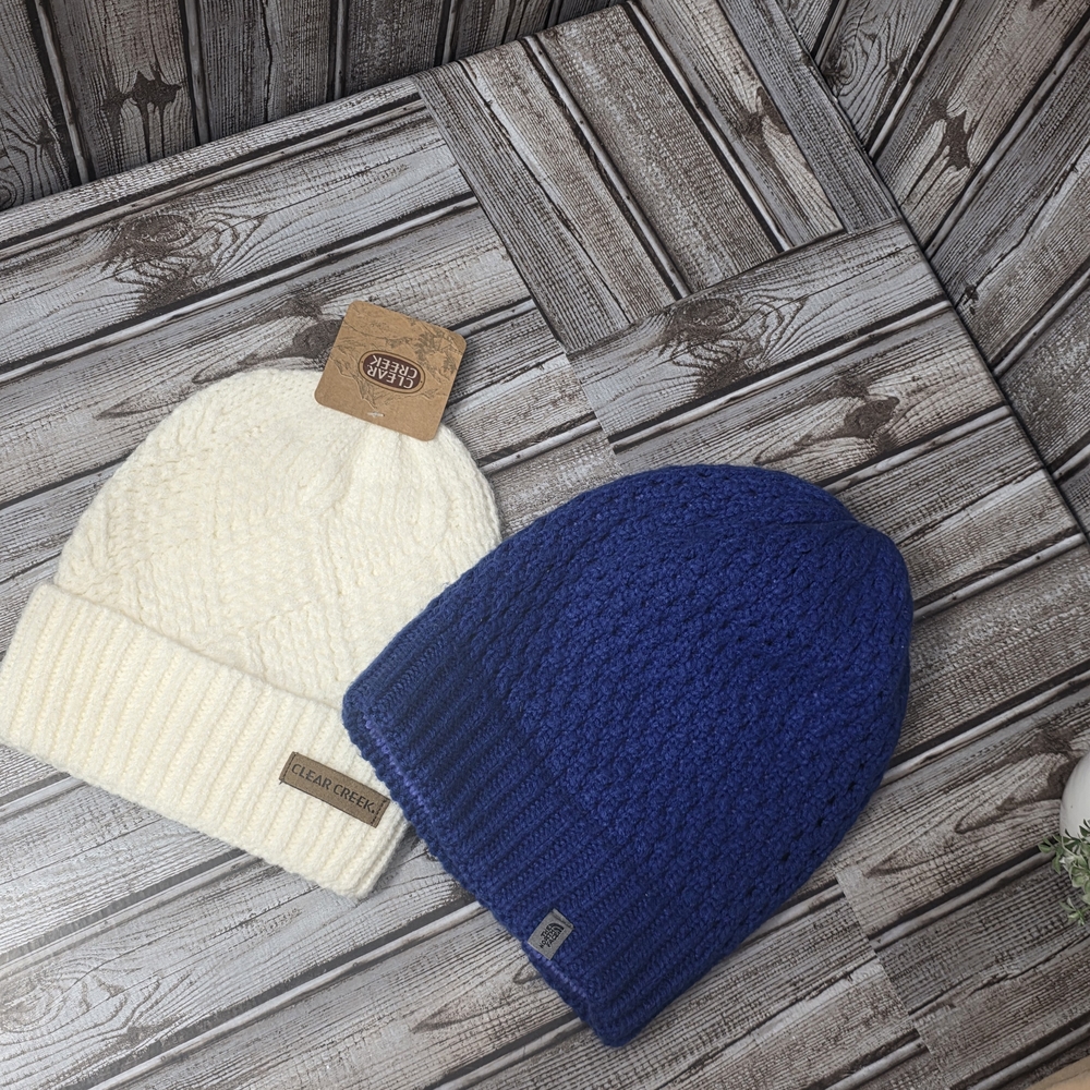 The North Face Kids Blue and Cream Beanie Set